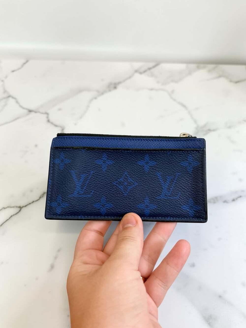 Louis Vuitton Taigarama Cobalt Blue Coin Card Holder w/ COA